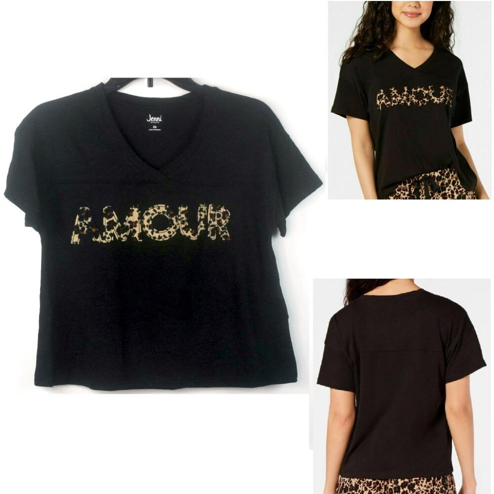 BIN jenni Graphic Pajama T-Shirt Top Amour Black Short Sleeve Choose Size New